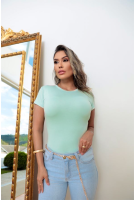 Blusa Baby Look Basica Manga Curta Feminina Revanche Sylfaenol VERDE MENTA