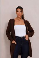 Cardigan Tricot Manga Dobrada Feminina Revanche Atures MARROM TERRA