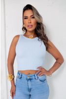 Regata Cropped Tricot Decote Redondo Feminina Revanche Biruaca AZUL BEBE