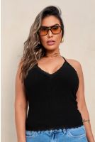 Blusa Cropped Alcinha Com Renda Feminina Revanche Algeciras PRETO