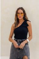 Blusa Ombro Só Com Laço Rib Feminina Revanche Forquilha PRETO