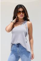Blusa Ombro Só Com Fivela e Costa Aberta Rib Feminina Revanche Baruta Preto CINZA