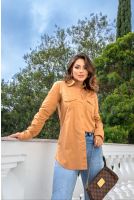 Camisa Manga Longa Com Bolso Feminina Revanche Eleanor BEGE