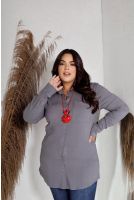 Camisa Lisa Com Bolso Frontal Curvy  Feminina Revanche Caturaí CINZA