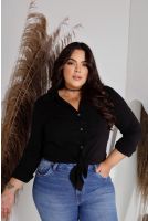 Camisa Lisa Com Bolso Frontal Curvy  Feminina Revanche Caturaí PRETO