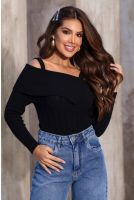 Blusa Tricot Abertura no Decote Feminina Revanche Isadora PRETO