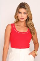 Regata Galão Colorido Rib Feminina Revanche Flaminia  VERMELHO-ESCARLATE