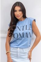 Camiseta Regata Com Ombreiras Estampada Feminino Revanche Jâmnia AZUL SERENITY