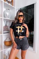 Camiseta Estampada Hashtag Feminina Revanche Bello PRETO