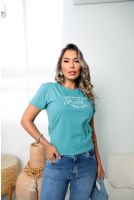 Camiseta Bordada Feminina Revanche Acilia VERDE TURQUESA