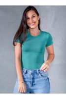 Blusa Baby Look Basica Manga Curta Feminina Revanche Sylfaenol VERDE ESCURO