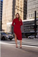 Vestido De Tricot Manga Longa Com Fenda Lateral Feminino Revanche Pruna BORDO