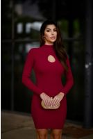 Vestido Tubinho Canelado Com Gola Alta Feminino Revanche Choara BORDO
