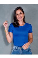 Blusa Baby Look Basica Manga Curta Feminina Revanche Sylfaenol AZUL ROYAL