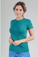 Blusa Baby Look Basica Manga Curta Feminina Revanche Sylfaeno VERDE PETROLEO