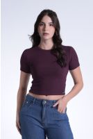 Blusa Cropped Canelado Manga Curta Feminina Revanche Humaitá VINHO