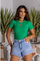 Blusa cropped canelado com detalhe feminina Revanche Pelotas VERDE MEDIO