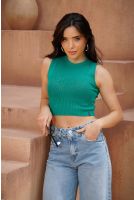 Cropped de tricot com detalhes feminina Revanche Cairu VERDE