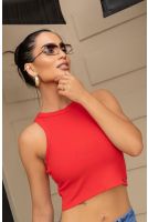 Blusa Regata Canelada Básica Feminina Revanche Pikine VERMELHO-ESCARLATE