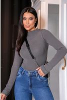 Blusa Tricot Gola Alta Detalhe Trançado Feminina Revanche Prusa MESCLA ESCURO