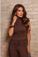 Blusa De Tricot Gola Alta Feminina Revanche Pleven MARROM