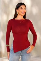 Blusa Manga Longa Decote Canoa Feminino Revanche Brazlândia VINHO