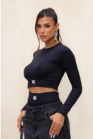 Blusa Cropped Manga Longa Feminina Revanche Sabina PRETO