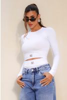Blusa Cropped Manga Longa Feminina Revanche Sabina BRANCO