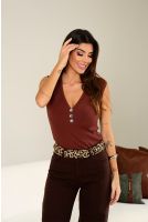 Blusa Com Botões Na Vista Feminino Revanche Andríaca MARROM ESCURO