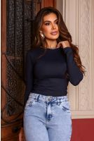 Blusa Cropped Manga Longa Costas Aberta Feminina Revanche Oscela PRETO