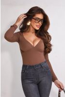 Blusa Manga Longa Com Coração Franzido Feminina Revanche Fiano MARROM