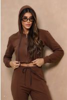 Blusa Molecotton Com Capuz e Bolsos Feminino Revanche Sídima MARROM