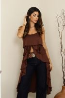 Blusa Com Babado Alcinha Boho Feminina Revanche Vertara MARROM