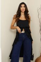 Blusa Com Babado Alcinha Boho Feminina Revanche Vertara PRETO