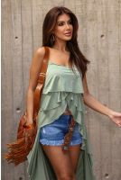 Blusa Com Babado Alcinha Boho Feminina Revanche Vertara VERDE MENTA