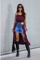 Blusa Com Babado Alcinha Boho Feminina Revanche Vertara VINHO