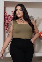 Blusa Curvy Alça Larga Feminina Revanche Pallantia VERDE MUSGO