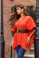 Blusa Ampla Manga Flutuante Feminina Revanche Laranda LARANJA