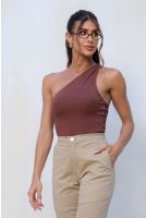 Blusa Ombro Só Alça Com Elástico Feminina Revanche Lucena MARROM ESCURO