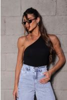 Blusa Ombro Só Alça Com Elástico Feminina Revanche Lucena PRETO
