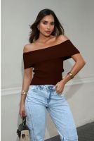 Blusa De Tricot Ombro A Ombro Feminino Revanche Roteia MARROM
