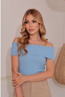 Blusa De Tricot Ombro A Ombro Feminino Revanche Roteia AZUL BEBE