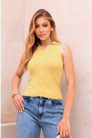 Blusa Regata de Tricot Com Gola e Botões Feminina Revanche Charlotte