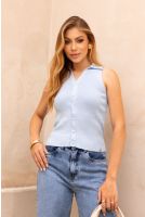 Blusa Regata de Tricot Com Gola e Botões Feminina Revanche Charlotte 