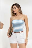 Blusa Tricot Tomara Que Caia Listrado Feminina Revanche Judeia AZUL BEBE - OFF WHITE