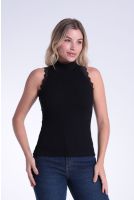 Blusa Regata Gola Alta Com Renda Feminino Revanche Pérsia PRETO