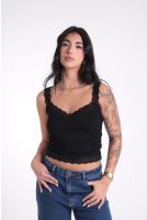 Blusa Feminina Decote e Alça Renda Revanche Natália PRETO