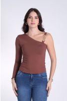 Blusa Ombro Só Manga Longa com Acessório Feminina Revanche Lorena