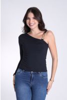 Blusa Ombro Só Manga Longa com Acessório Feminina Revanche Lorena