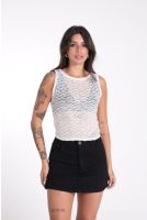 Blusa Regata Rendada com Elástico Trabalhado Feminina Revanche Lorena OFF WHITE
